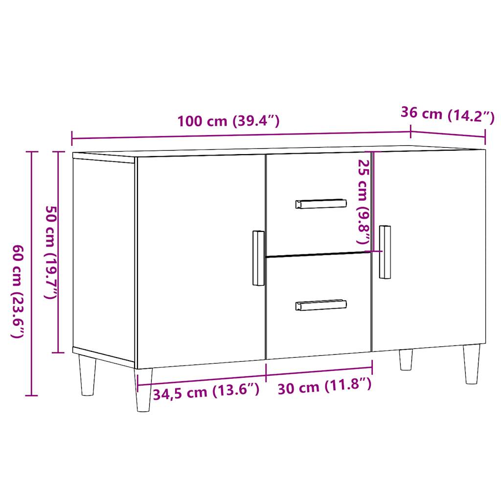 Buffet vieux bois 100x36x60 cm bois d'ingénierie - XIOS