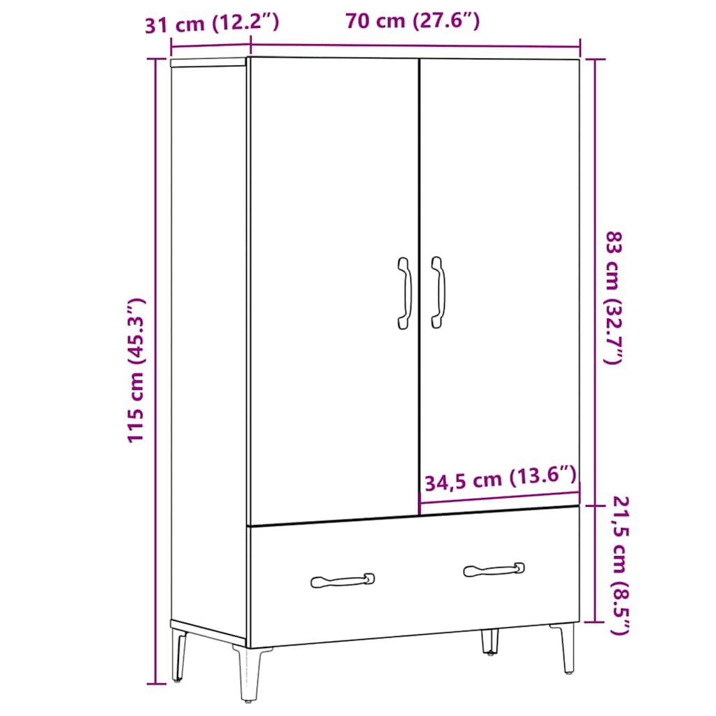 Buffet chêne artisanal 70x31x115 cm bois d'ingénierie - XIOS