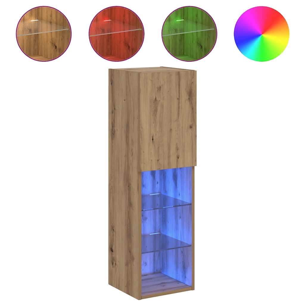 Meuble TV avec lumières LED chêne artisanal 30,5x30x102 cm - XIOS