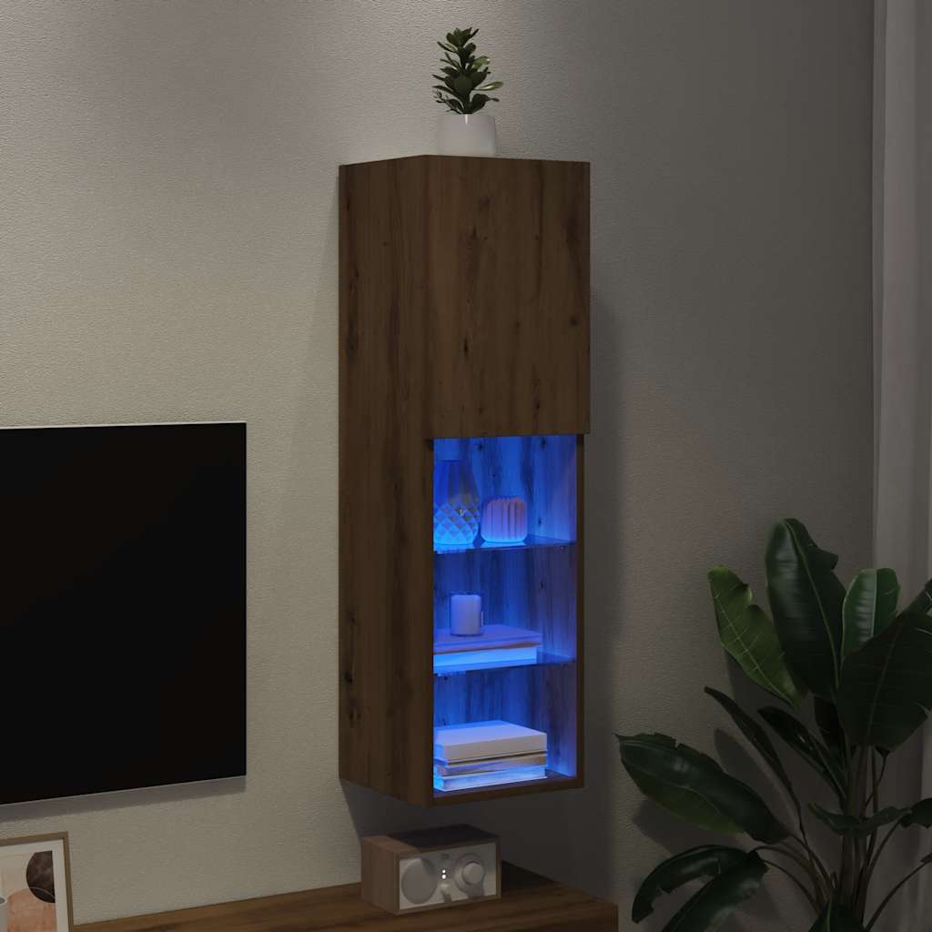 Meuble TV avec lumières LED chêne artisanal 30,5x30x102 cm - XIOS