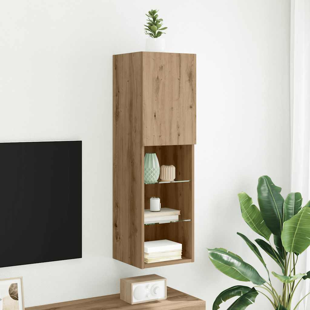 Meuble TV avec lumières LED chêne artisanal 30,5x30x102 cm - XIOS