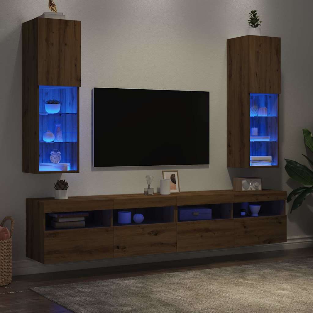 Meubles TV avec lumières LED 2pcs chêne artisanal 30,5x30x102cm - XIOS