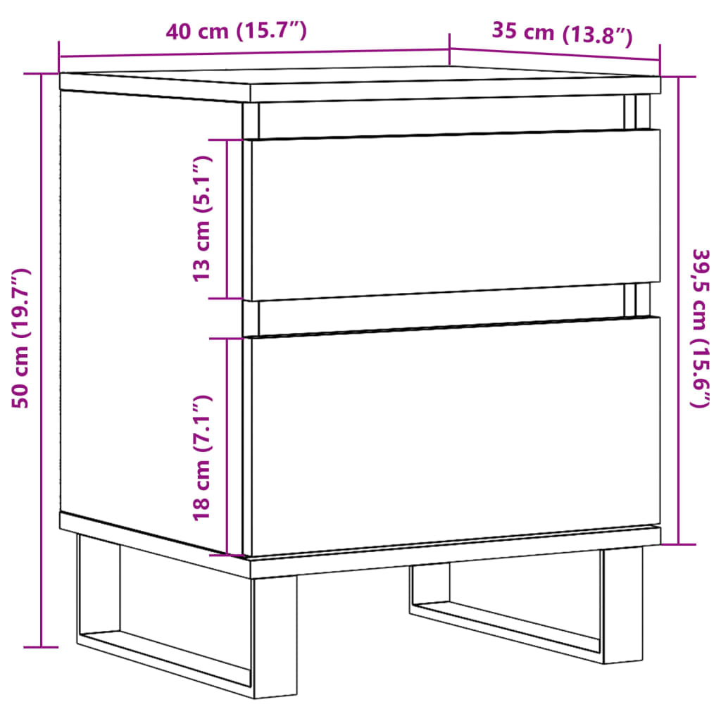 Tables de chevet 2 pcs vieux bois 40x35x50 cm bois d’ingénierie - XIOS