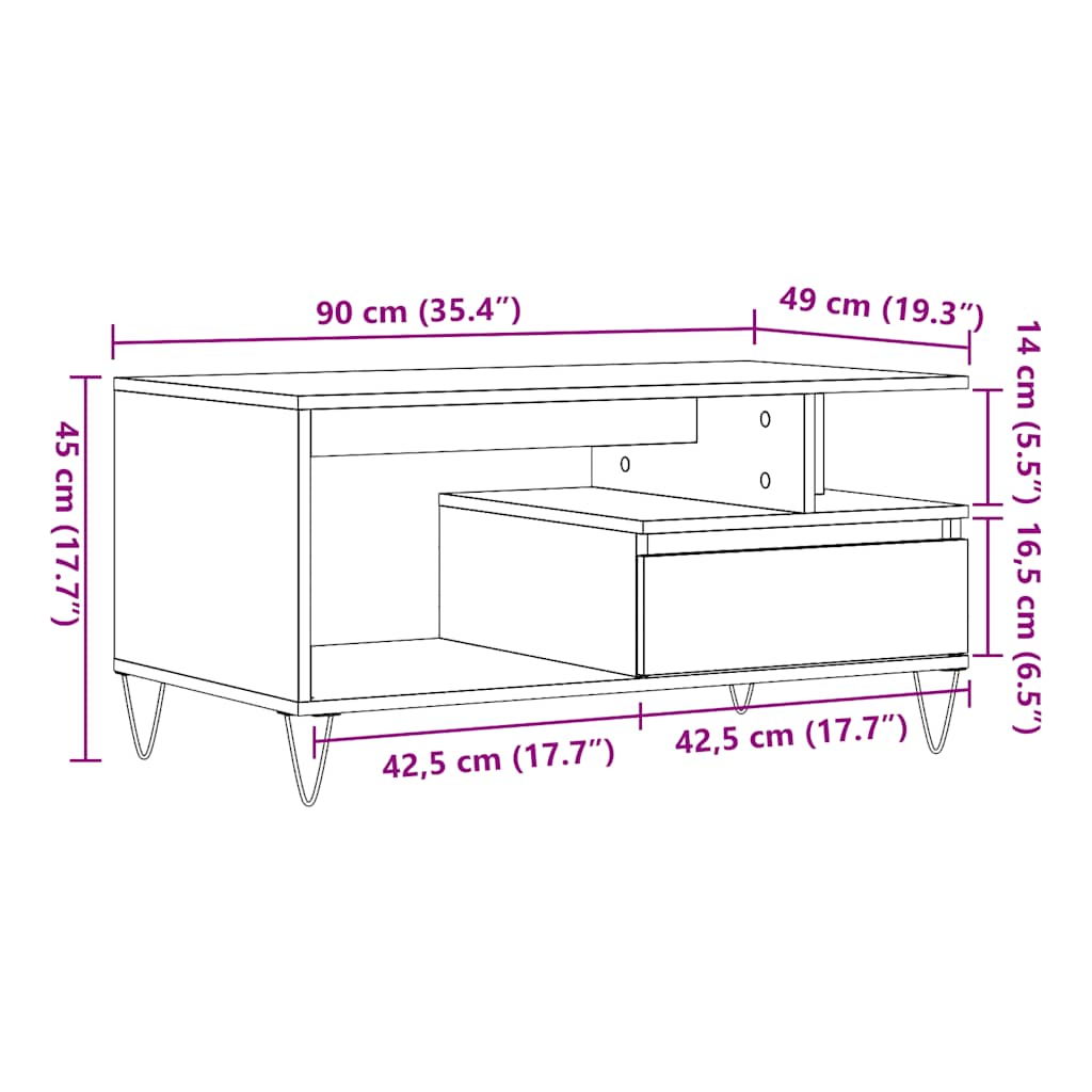 Table basse vieux bois 90x49x45 cm bois d'ingénierie XIOS