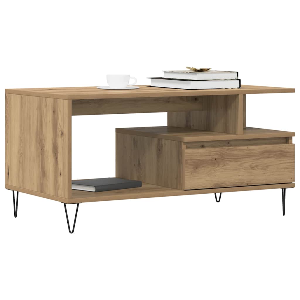 Table basse chêne artisanal 90x49x45 cm bois d'ingénierie - XIOS