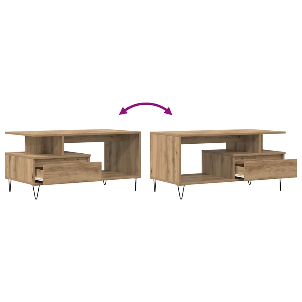 Table basse chêne artisanal 90x49x45 cm bois d'ingénierie - XIOS