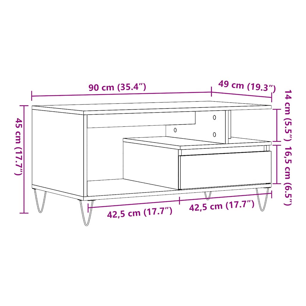 Table basse chêne artisanal 90x49x45 cm bois d'ingénierie - XIOS