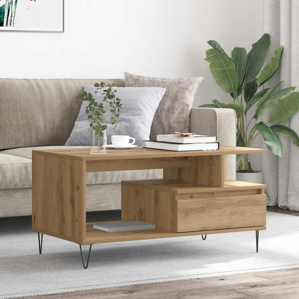 Table basse chêne artisanal 90x49x45 cm bois d'ingénierie - XIOS