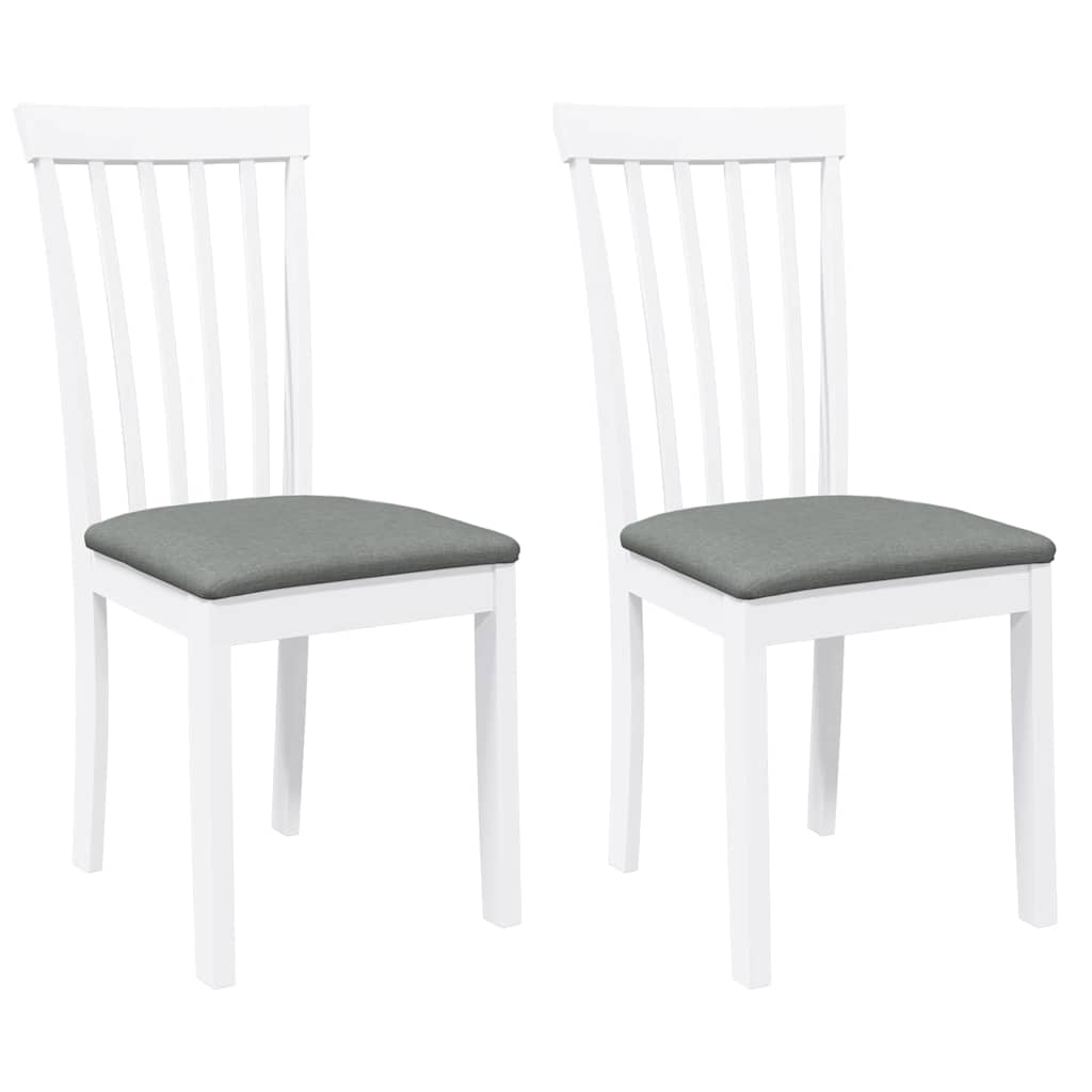 Chaises à manger coussins 2 pcs blanc bois massif caoutchouc