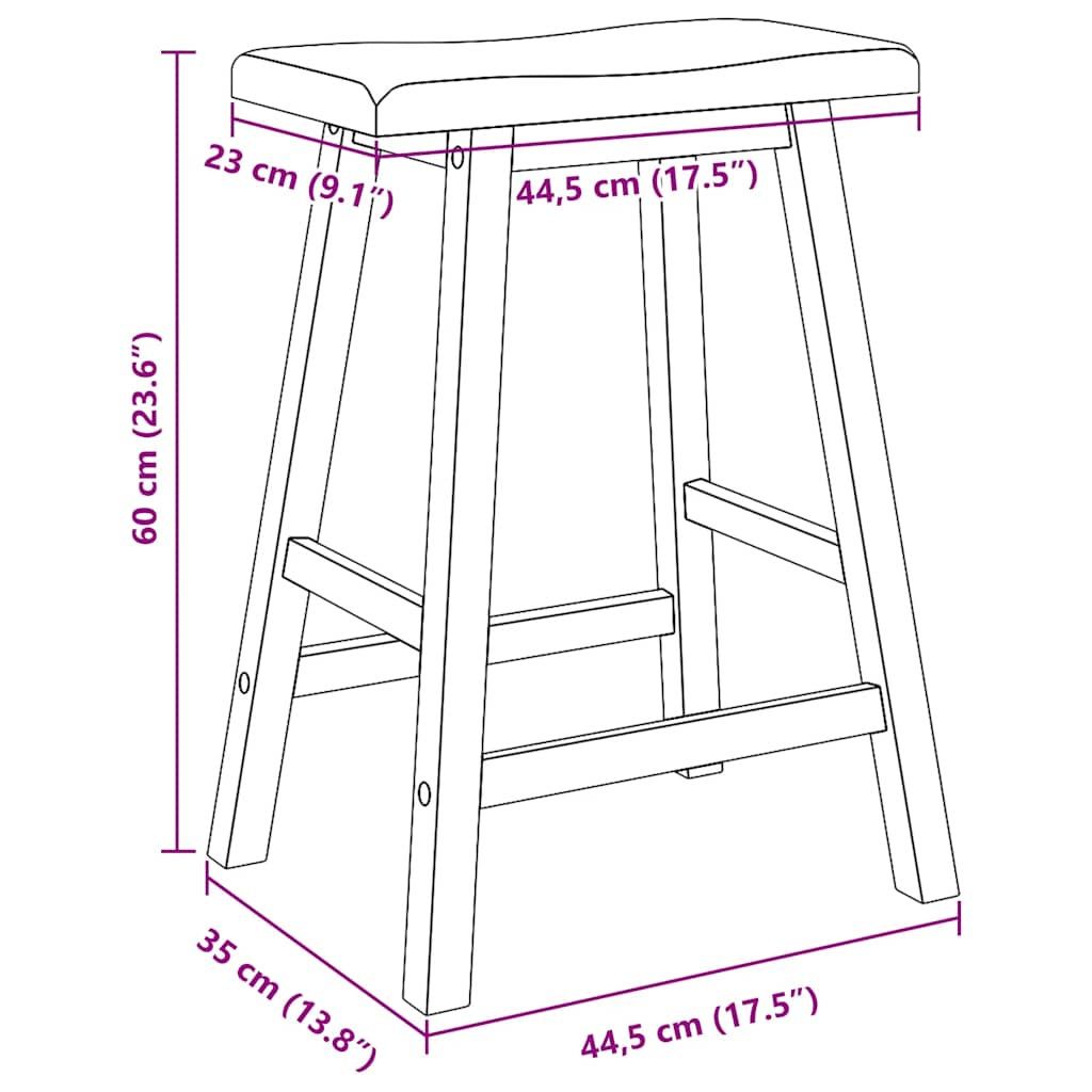 Tabourets de bar (lot de 2) en bois massif naturel et caoutchouc - XIOS