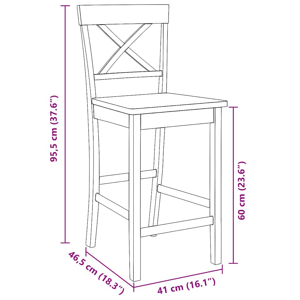 Tabourets de bar (lot de 2) en bois massif naturel et caoutchouc - XIOS
