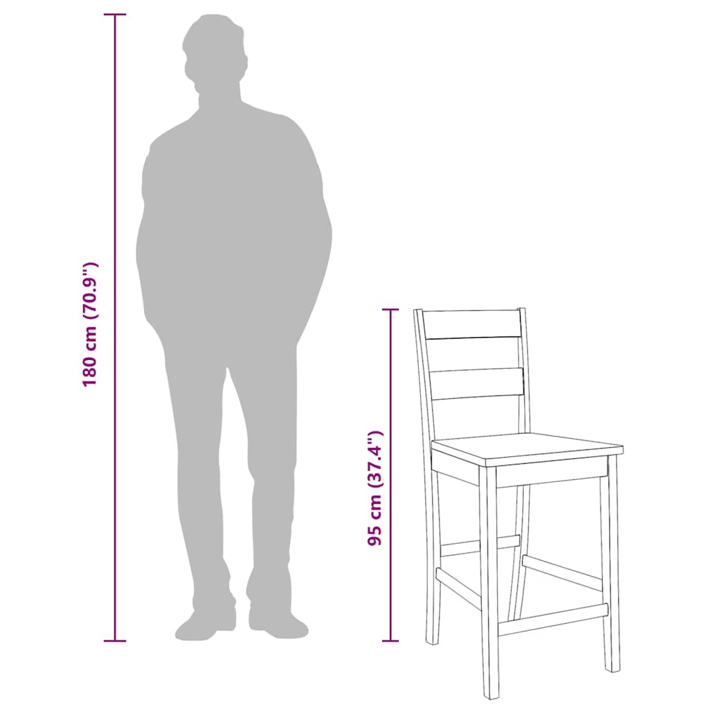 Tabourets de bar 2 pcs naturel bois massif d'hévéa - XIOS