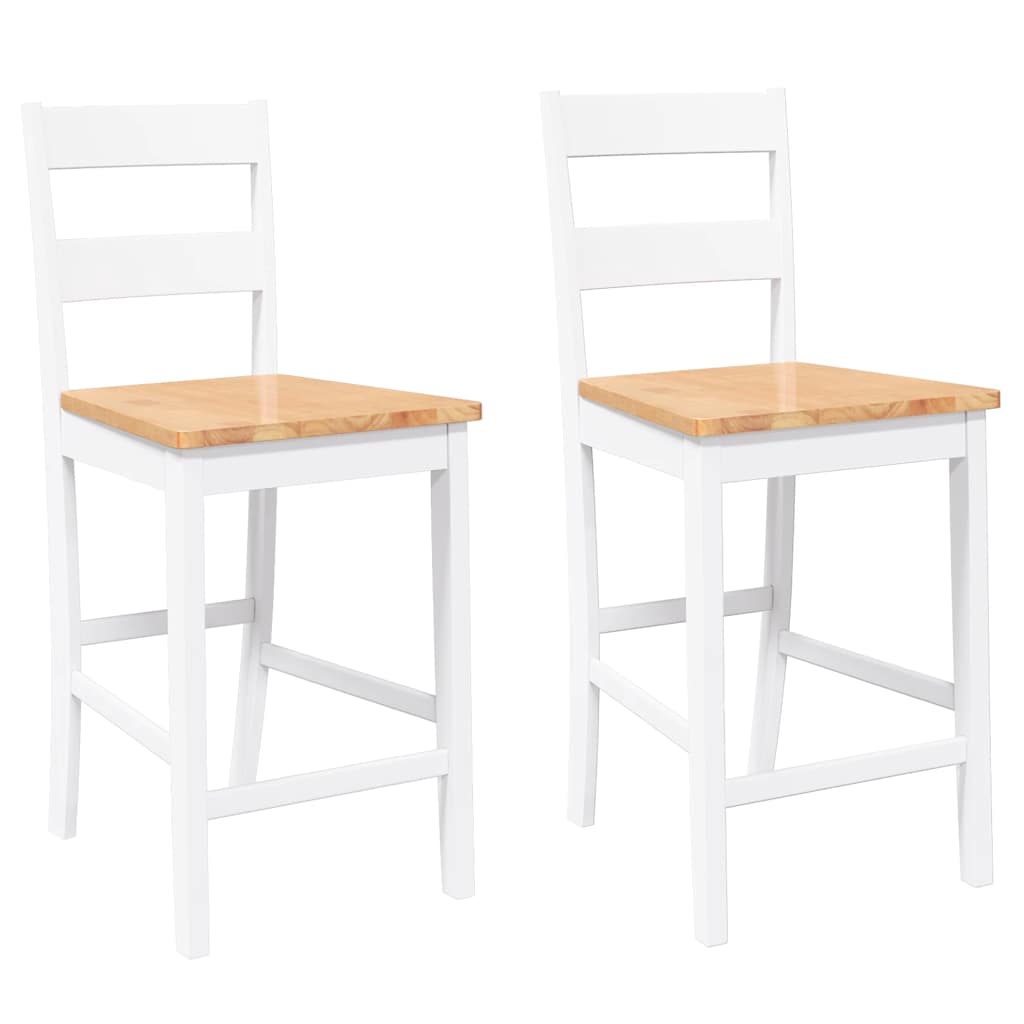 Tabourets de bar 2 pcs blanc bois massif d'hévéa - XIOS
