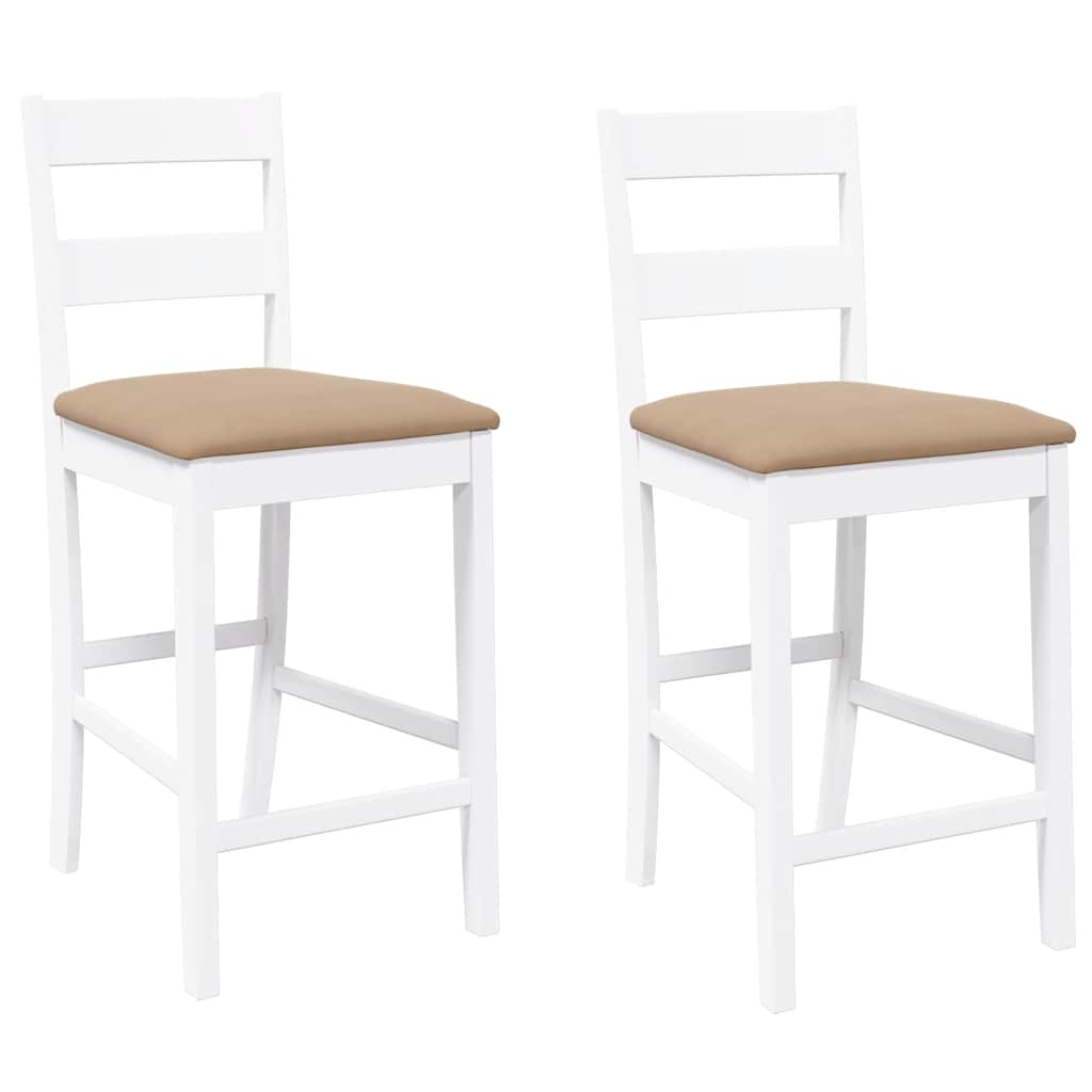 Tabourets de bar avec coussins 2 pcs blanc bois massif d'hévéa - XIOS