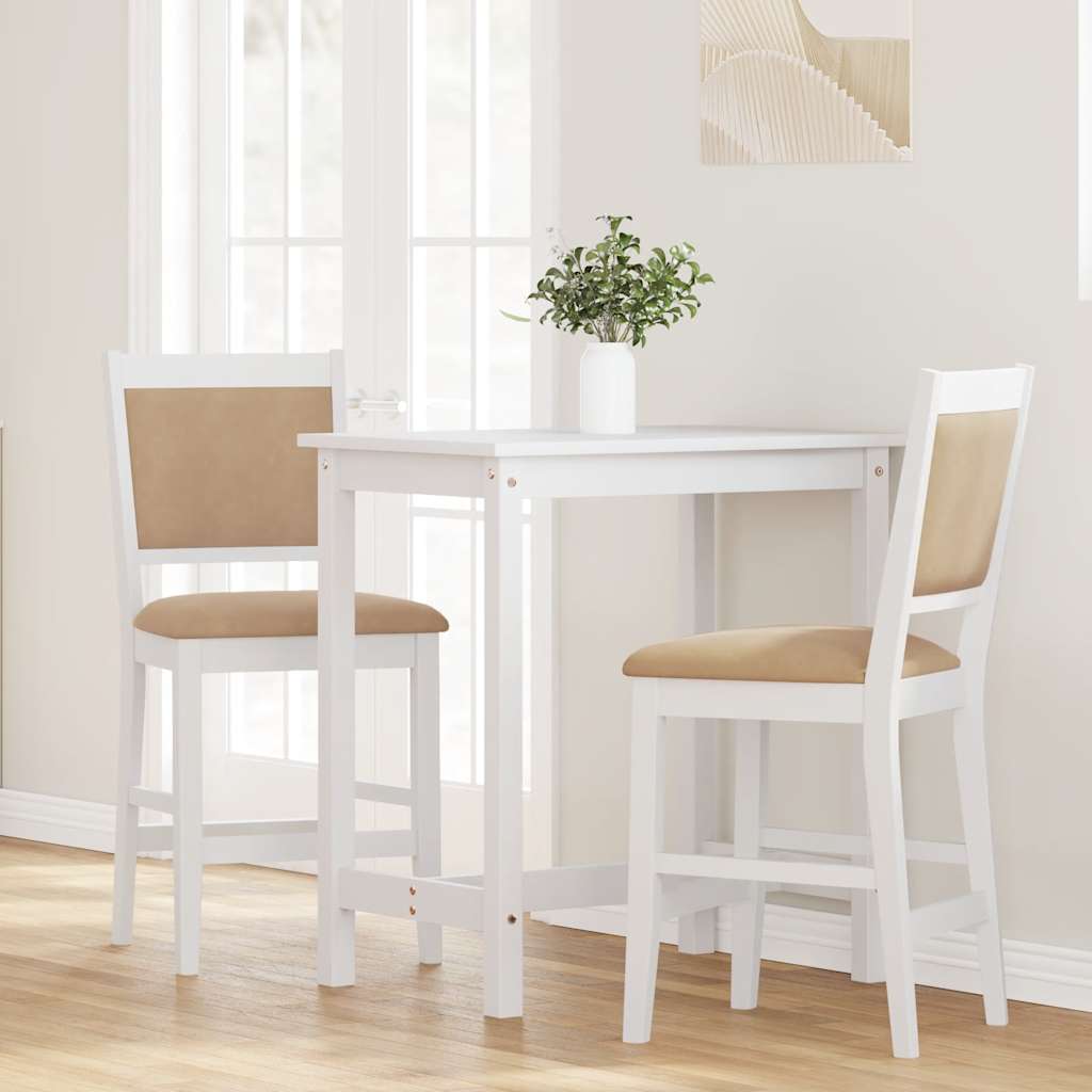 Tabourets de bar avec coussins (lot de 2) en bois massif blanc et caoutchouc - XIOS