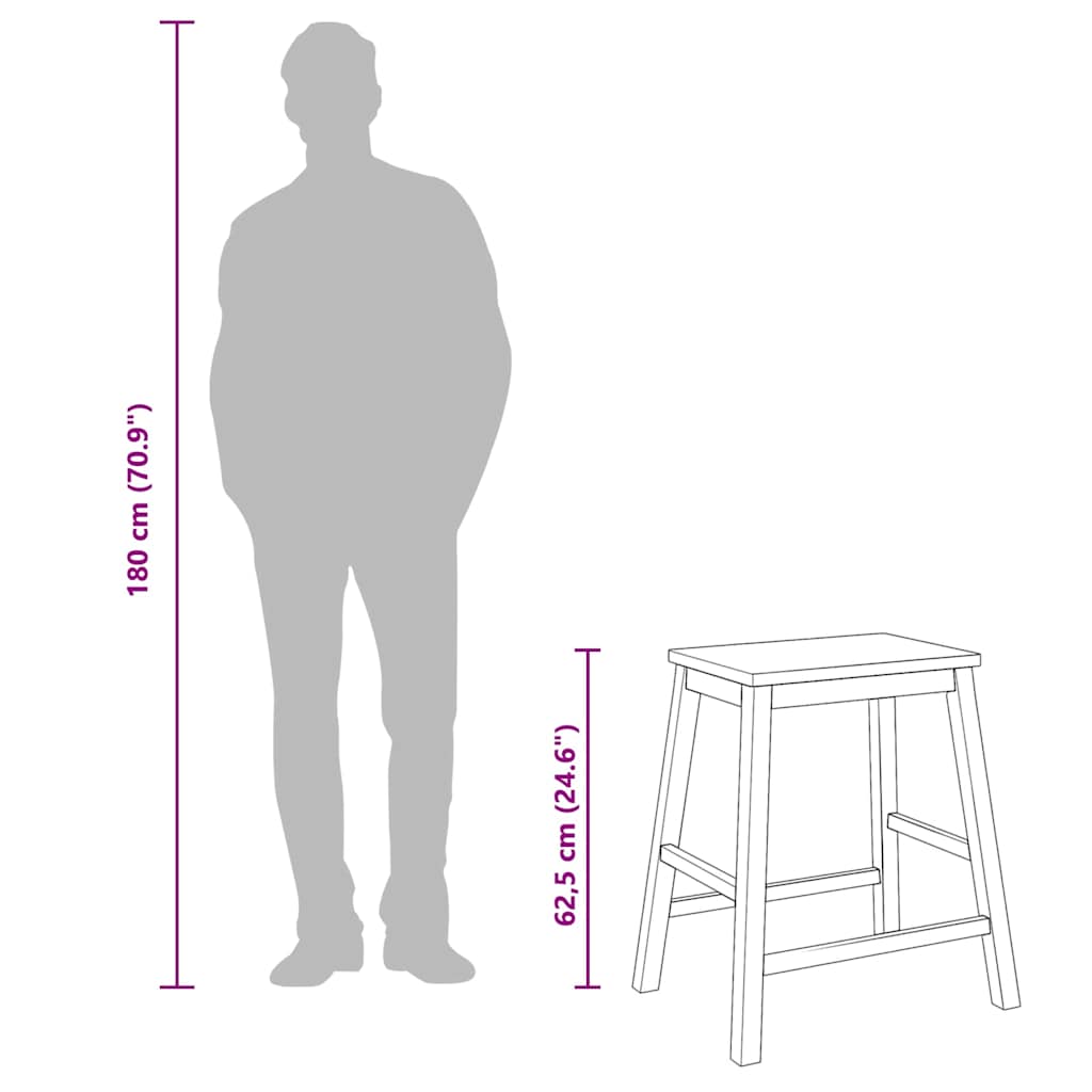 Chaises de bar lot de 2 bois massif d'hévéa - XIOS