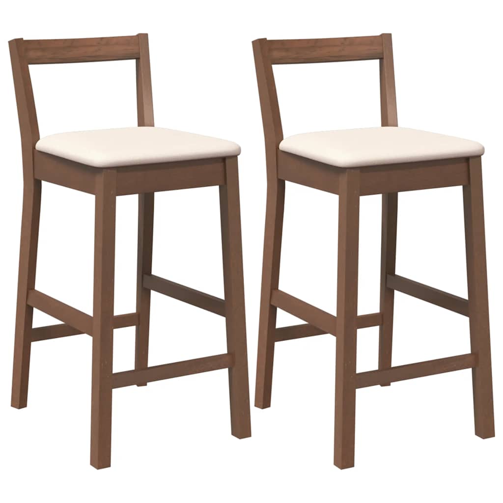 Tabourets de bar avec coussins (lot de 2) en bois massif marron et caoutchouc - XIOS
