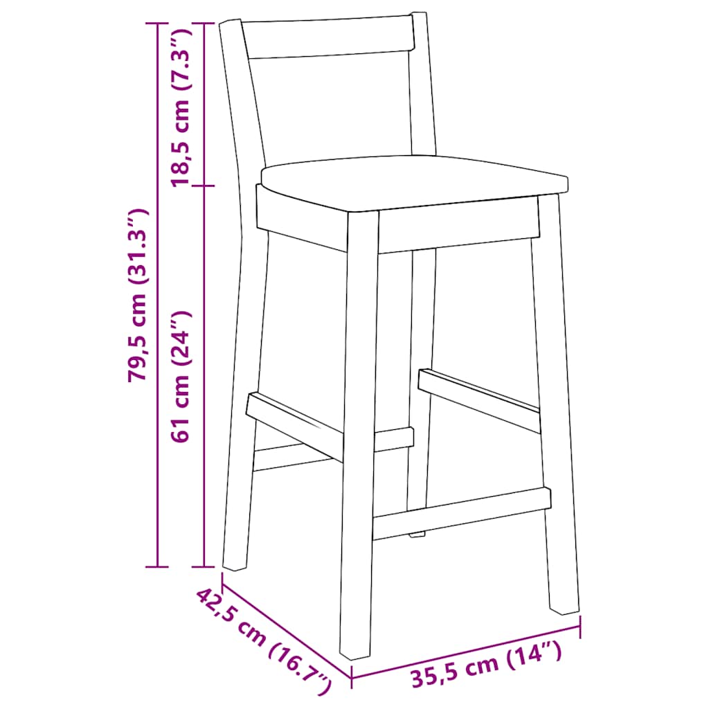 Tabourets de bar (lot de 2) en bois massif naturel et caoutchouc - XIOS