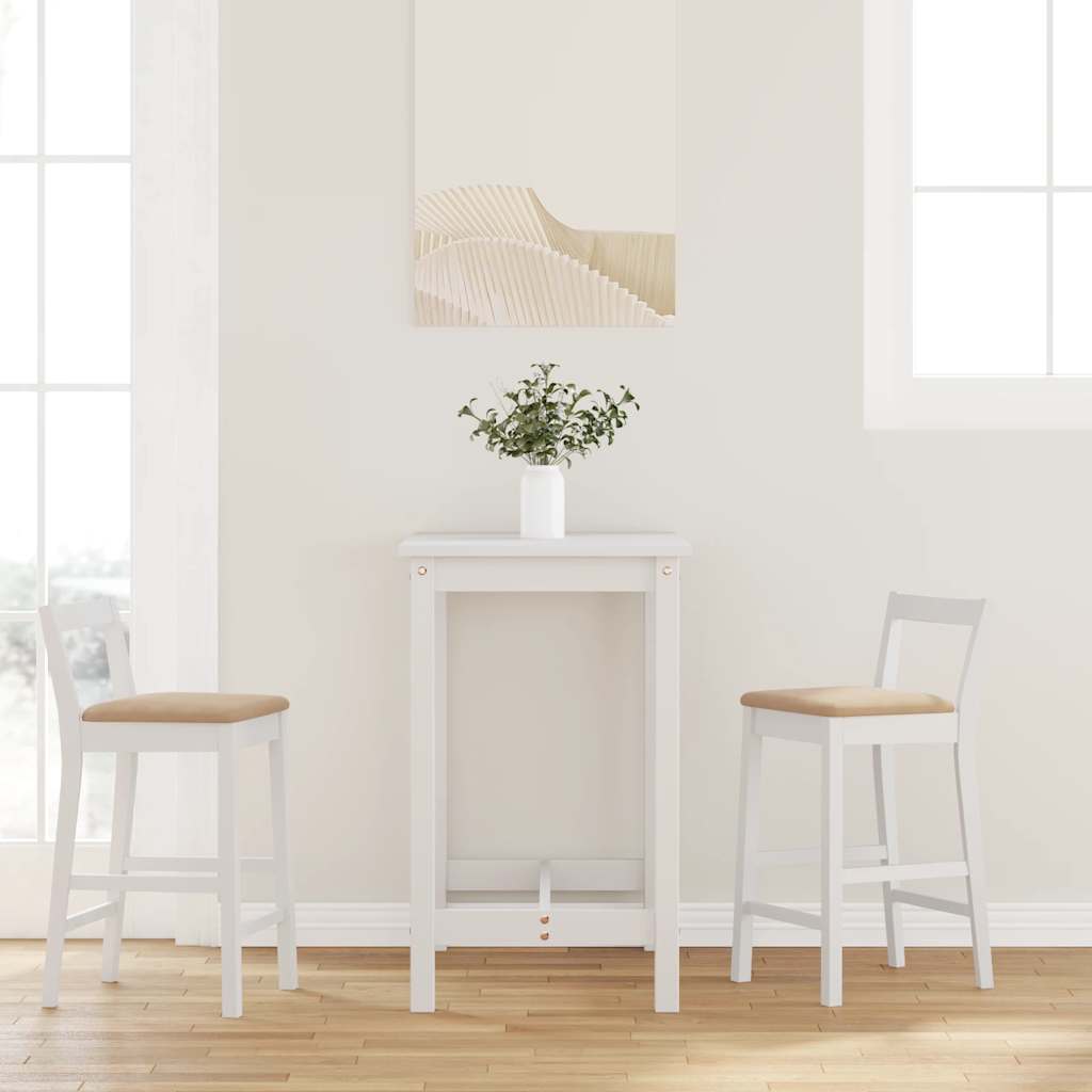 Tabourets de bar avec coussins (lot de 2) en bois massif blanc et caoutchouc - XIOS