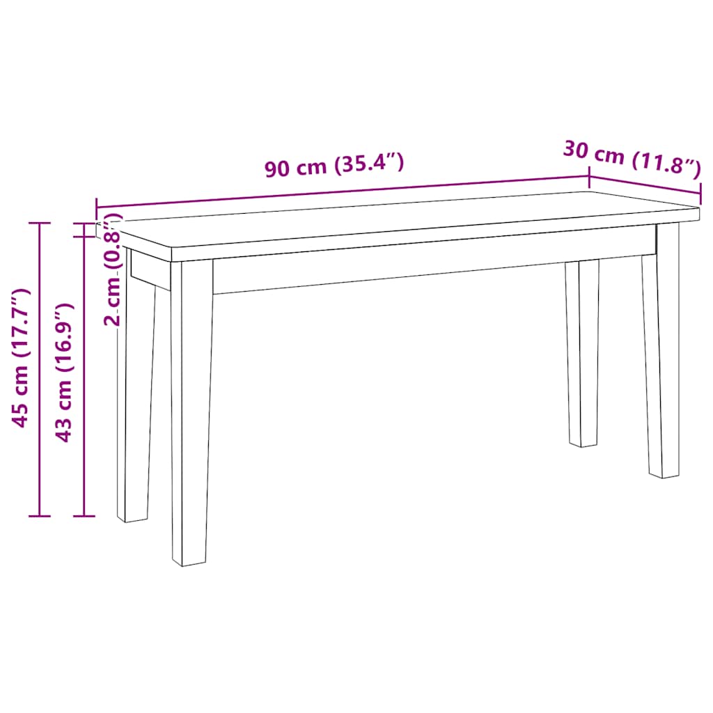 Banc 90 cm bois massif caoutchouc - XIOS
