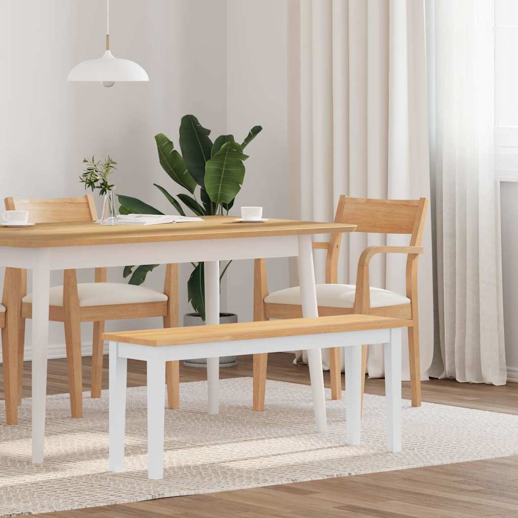 Banc 110 cm blanc bois massif caoutchouc Bancs de cuisine & salle à manger vidaXL