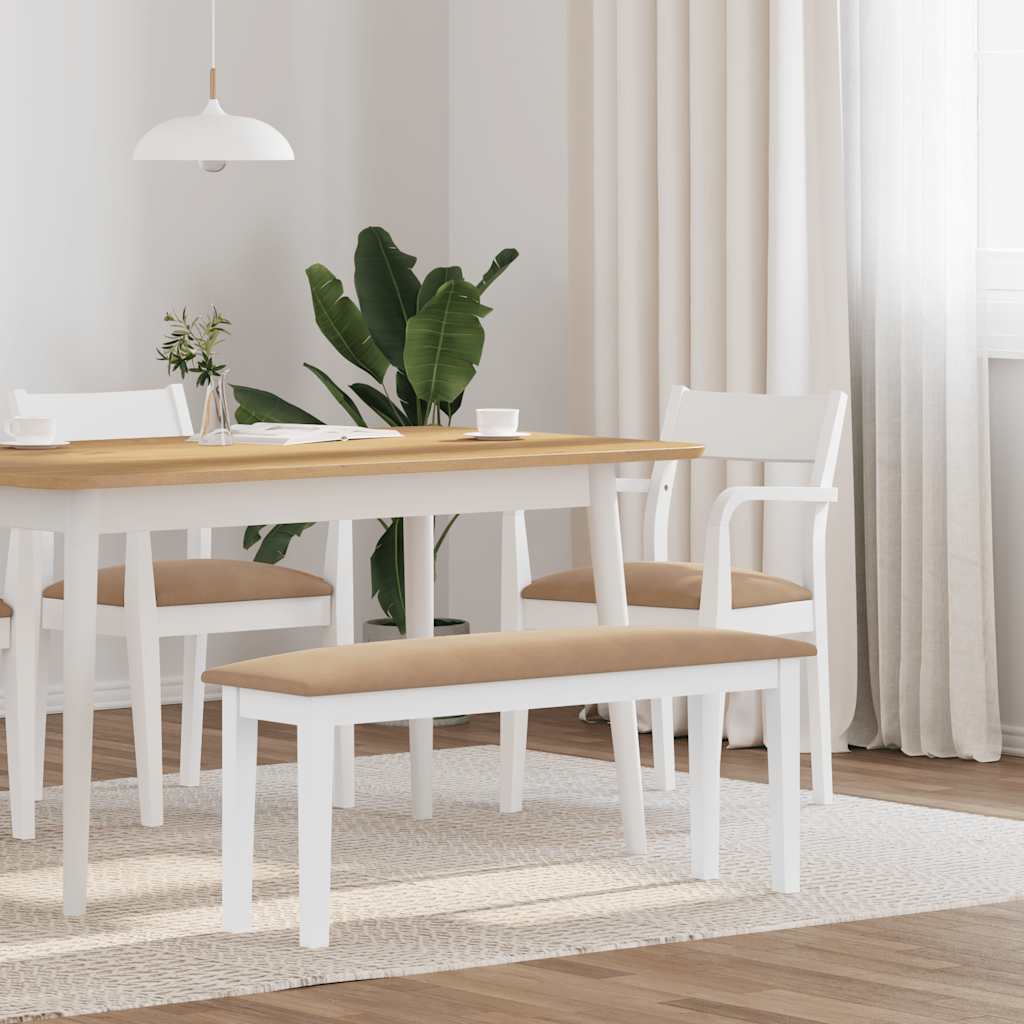 Banc 110 cm blanc bois massif caoutchouc Bancs de cuisine & salle à manger vidaXL