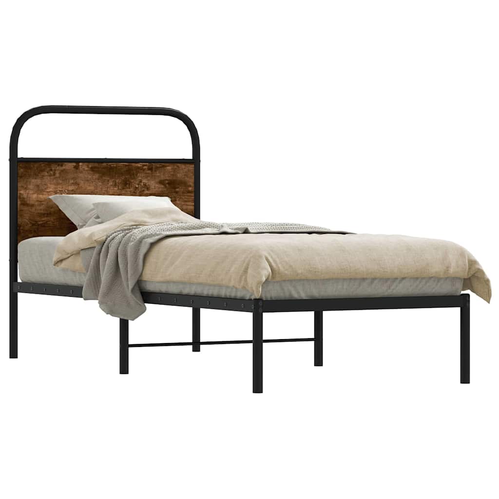 Cadre de lit sans matelas chêne fumé 75x190cm bois d'ingénierie - XIOS