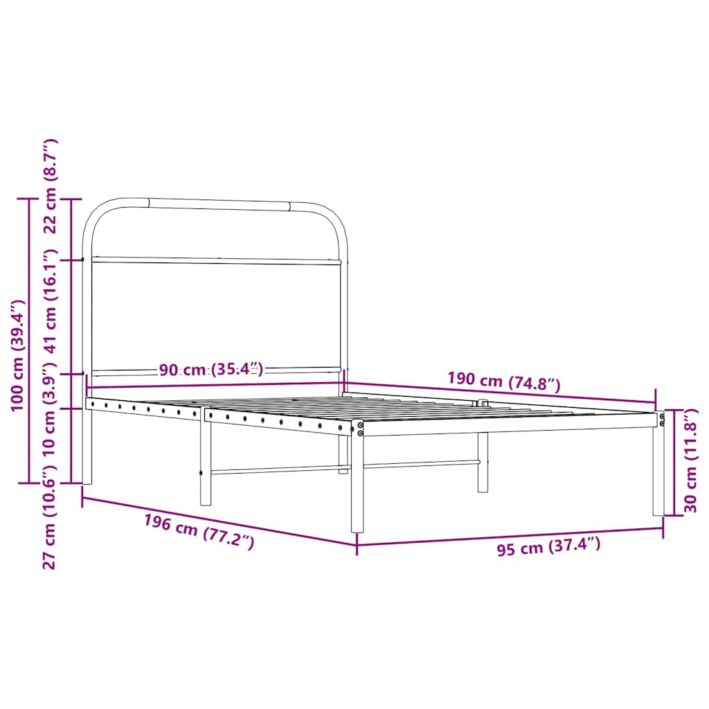 Cadre de lit sans matelas 90x190cm chêne fumé bois d'ingénierie - XIOS