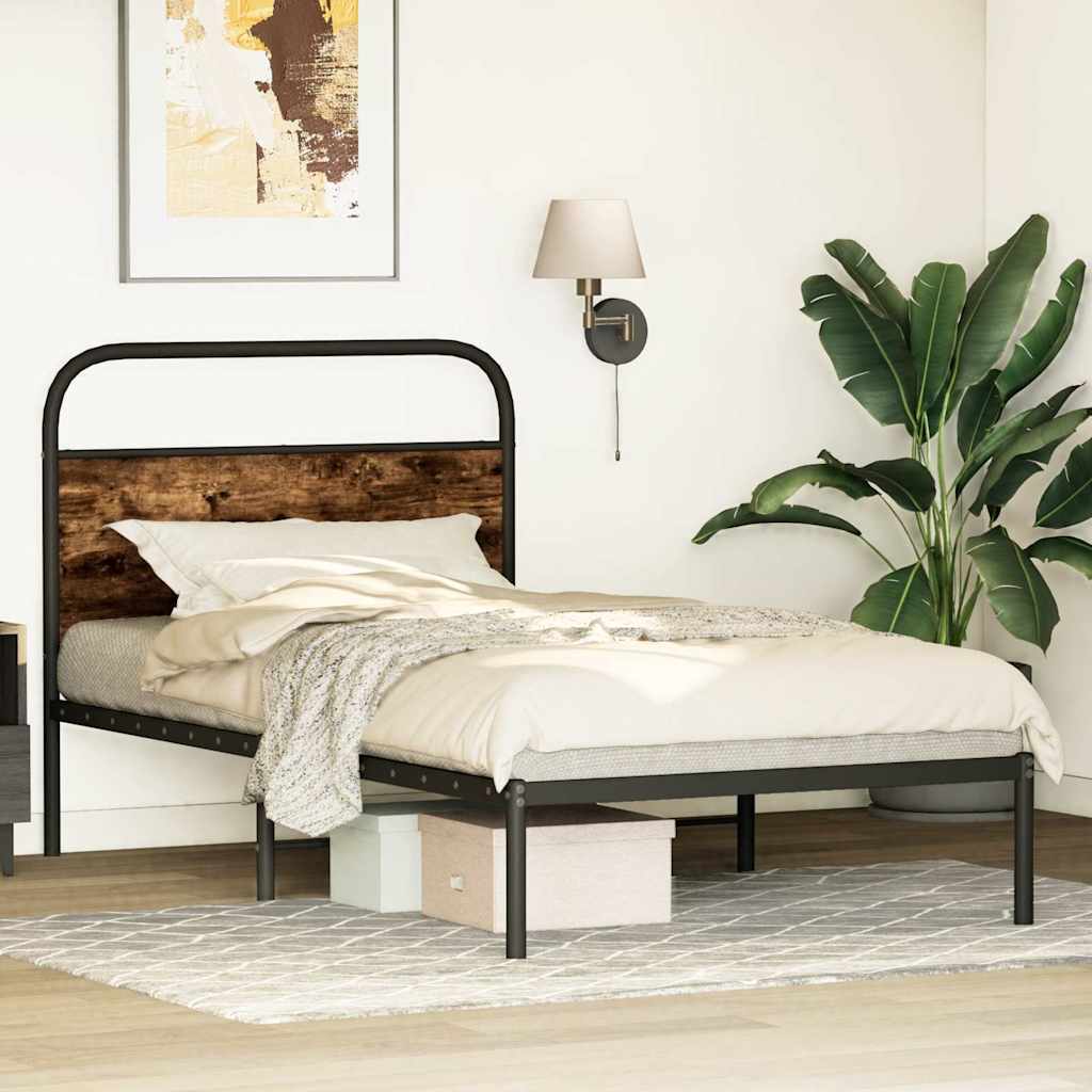 Cadre de lit sans matelas 90x200cm chêne fumé bois d'ingénierie - XIOS