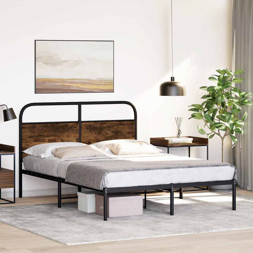 Cadre de lit sans matelas 140x190 cm chêne fumé bois ingénierie - XIOS