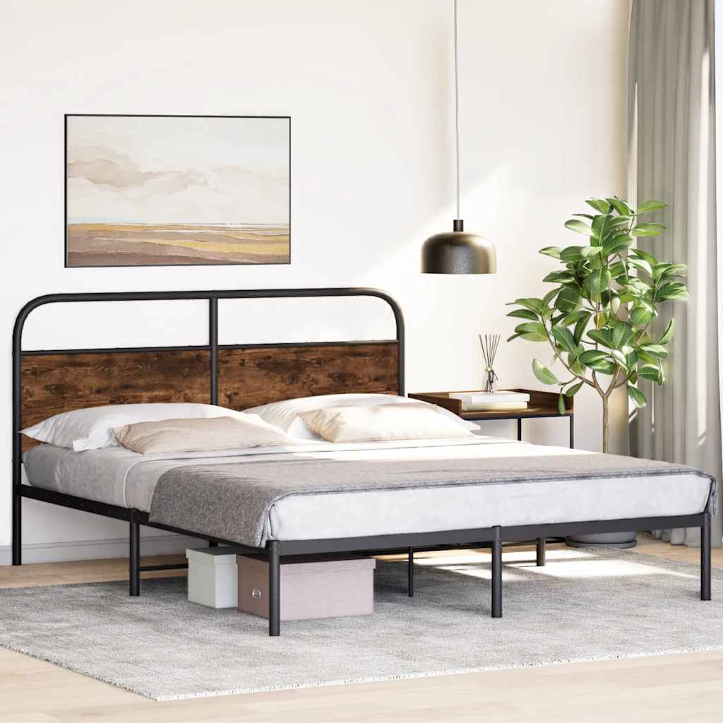 Cadre de lit sans matelas 150x200 cm chêne fumé bois ingénierie - XIOS