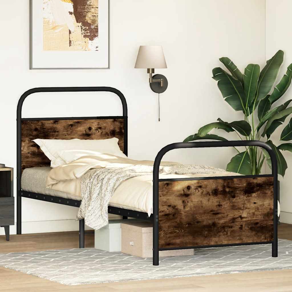 Cadre de lit sans matelas chêne fumé 75x190cm bois d'ingénierie - XIOS