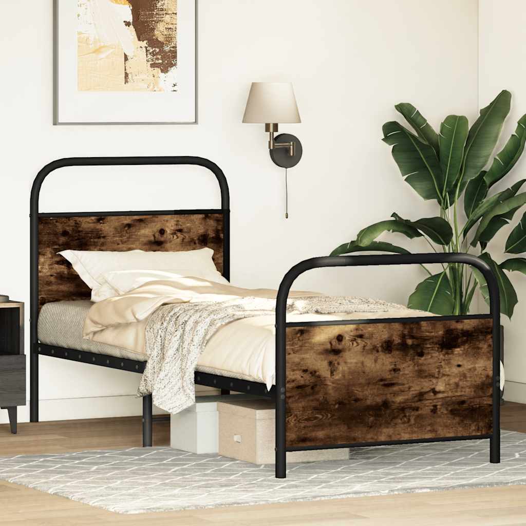 Cadre de lit sans matelas 80x200cm chêne fumé bois d'ingénierie - XIOS