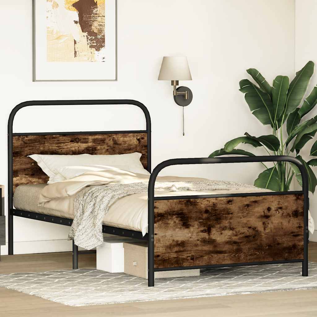 Cadre de lit sans matelas 90x190cm chêne fumé bois d'ingénierie - XIOS