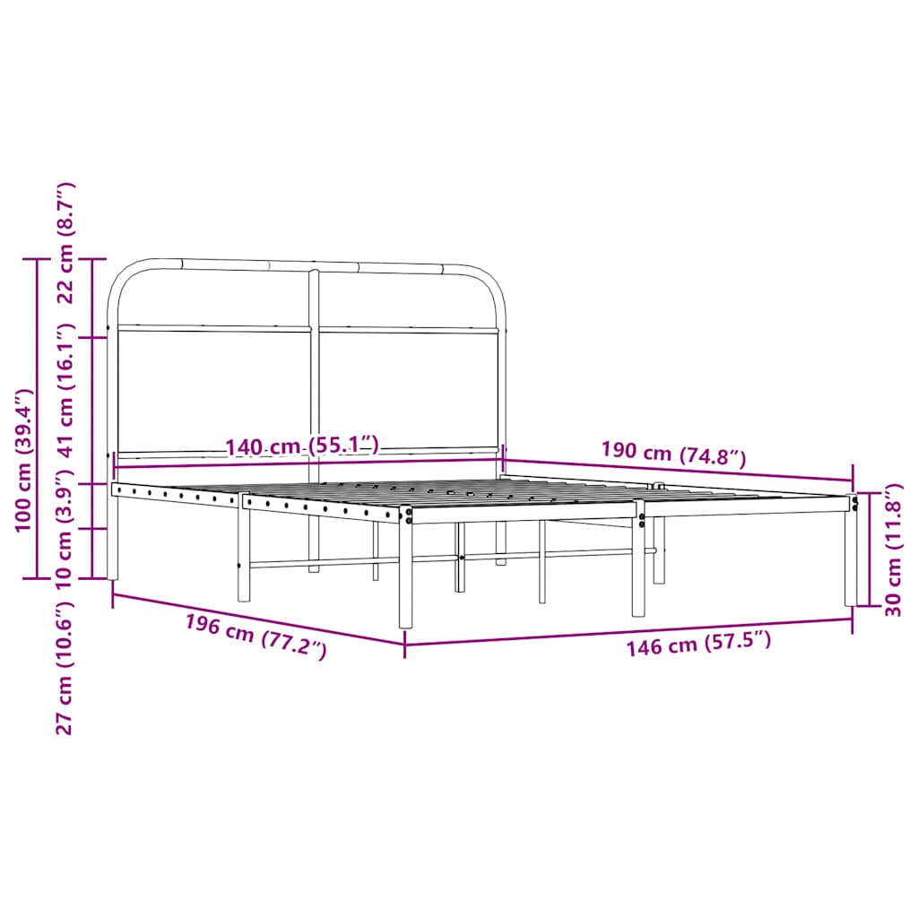 Cadre de lit sans matelas 140x190 cm chêne sonoma - XIOS