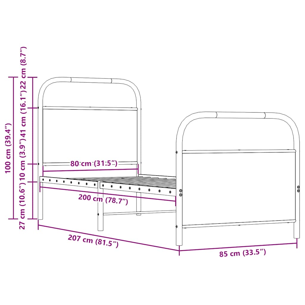 Cadre de lit sans matelas 80x200cm chêne sonoma bois ingénierie - XIOS