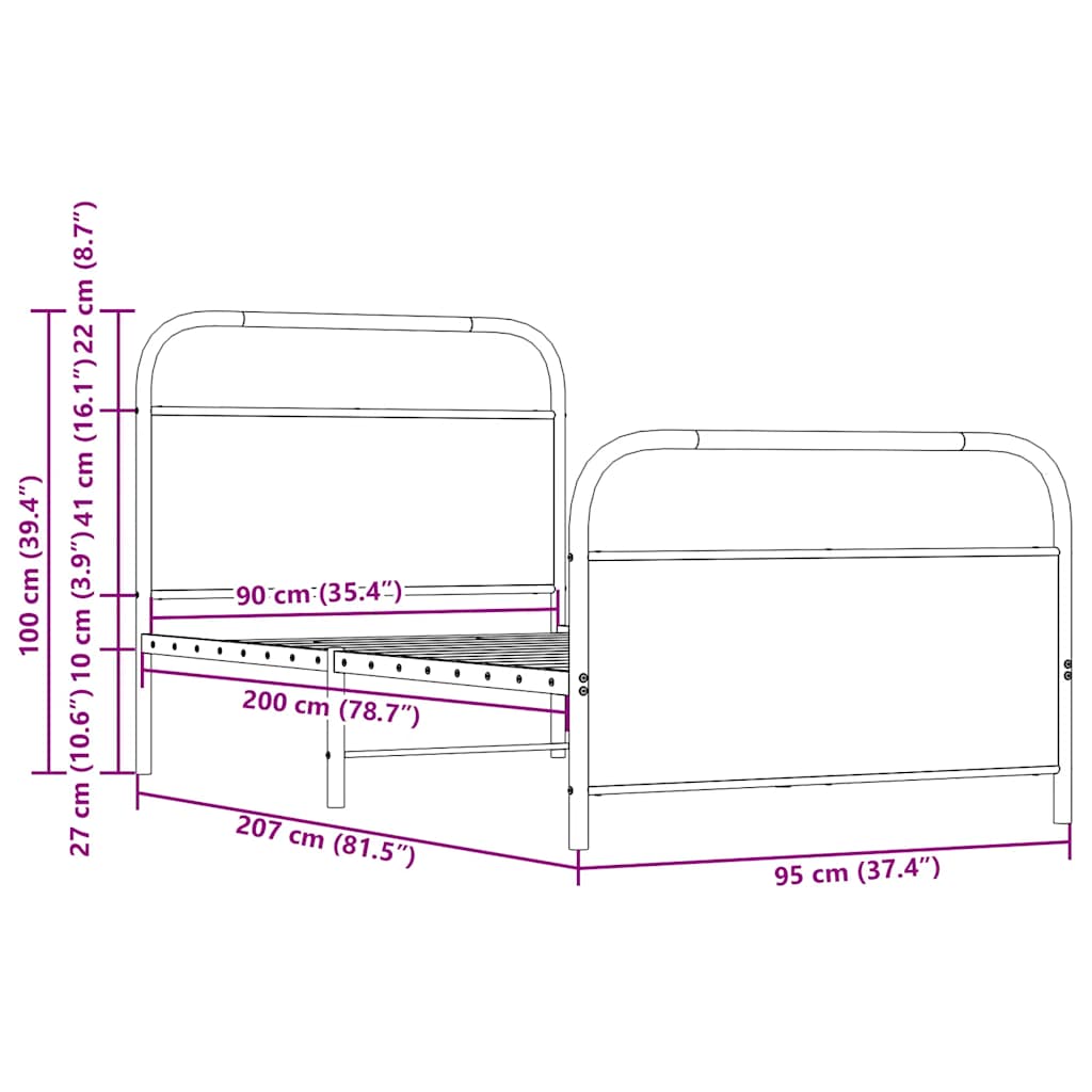 Cadre de lit sans matelas 90x200cm chêne sonoma bois ingénierie - XIOS