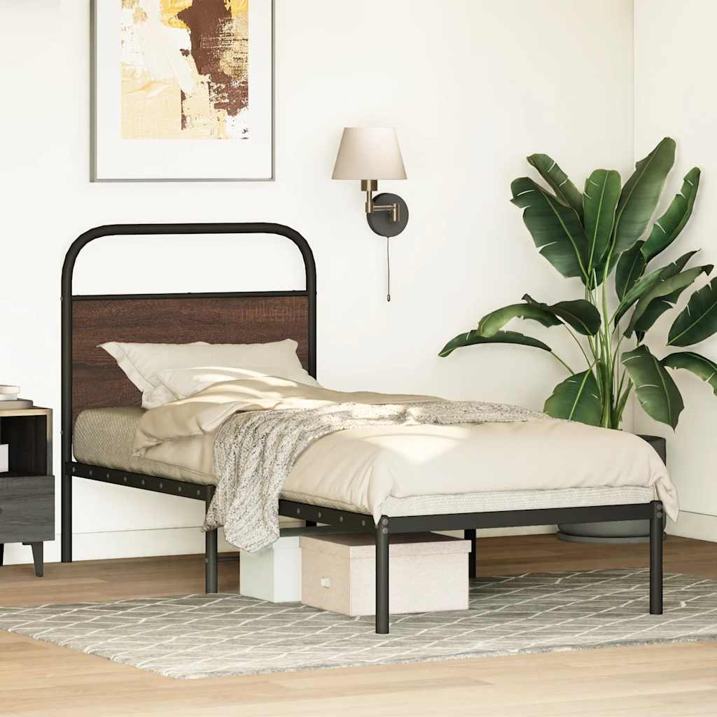 Cadre de lit sans matelas 80x200cm chêne marron bois ingénierie - XIOS