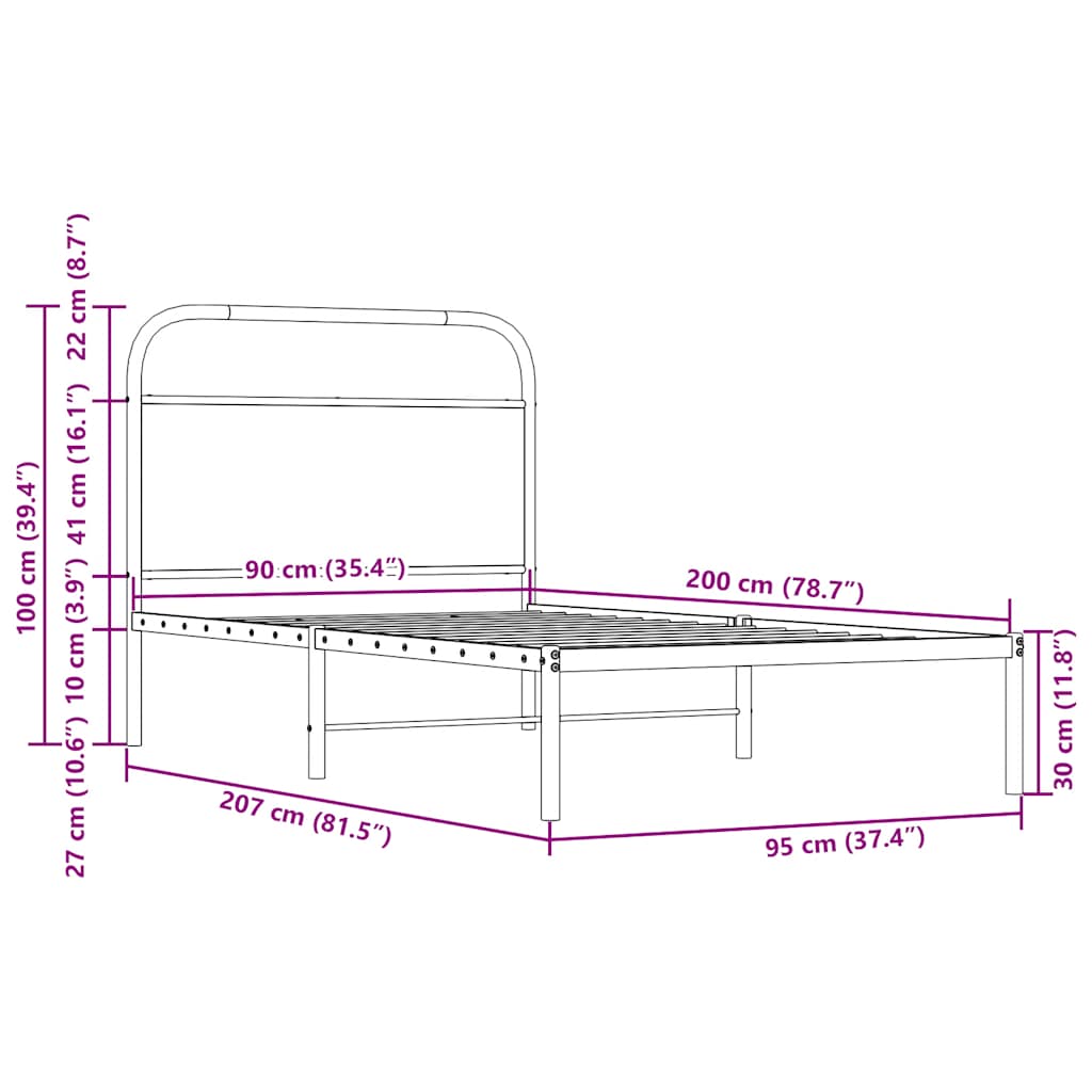 Cadre de lit sans matelas 90x200cm chêne marron bois ingénierie - XIOS