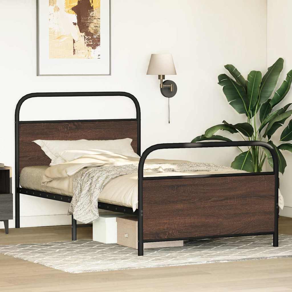 Cadre de lit sans matelas 90x200cm chêne marron bois ingénierie - XIOS