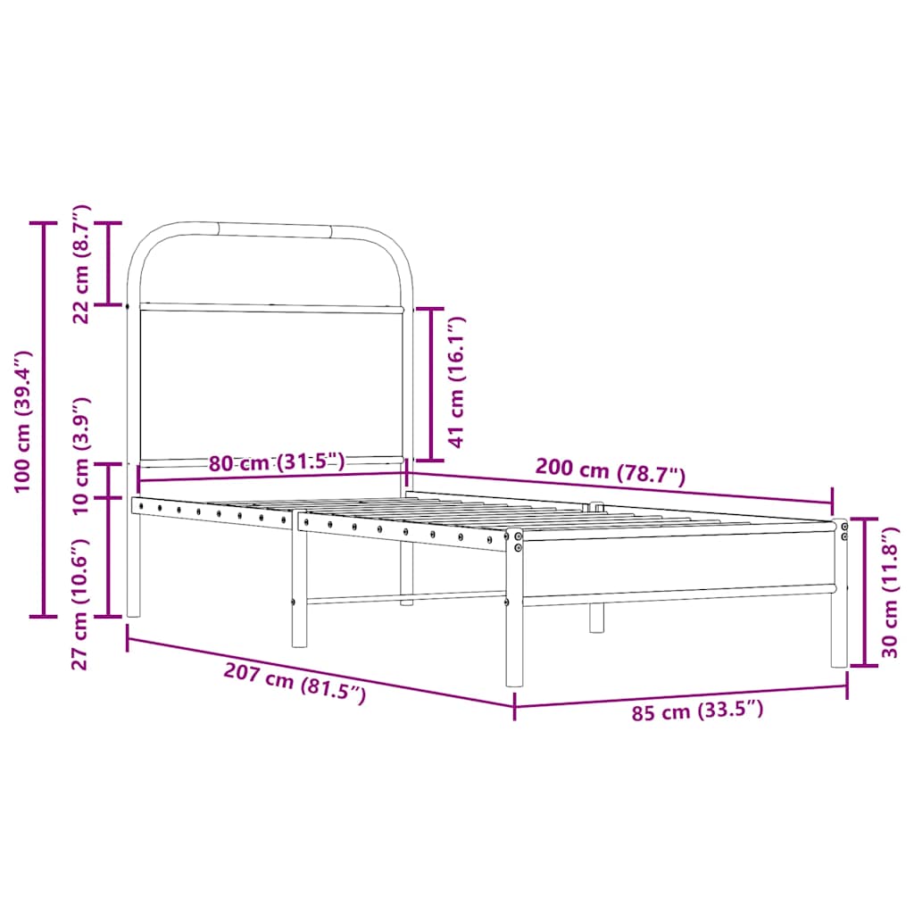 Cadre de lit sans matelas 80x200cm chêne fumé bois d'ingénierie - XIOS