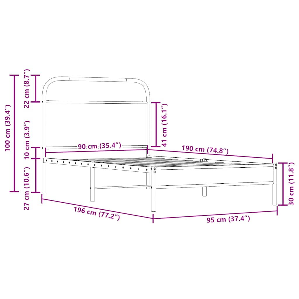 Cadre de lit sans matelas 90x190cm chêne fumé bois d'ingénierie - XIOS