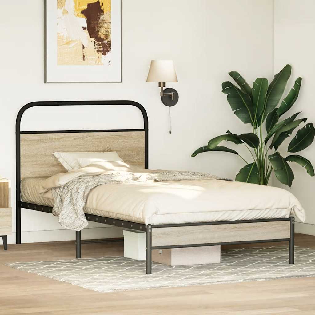 Cadre de lit sans matelas 90x200cm chêne fumé bois d'ingénierie - XIOS