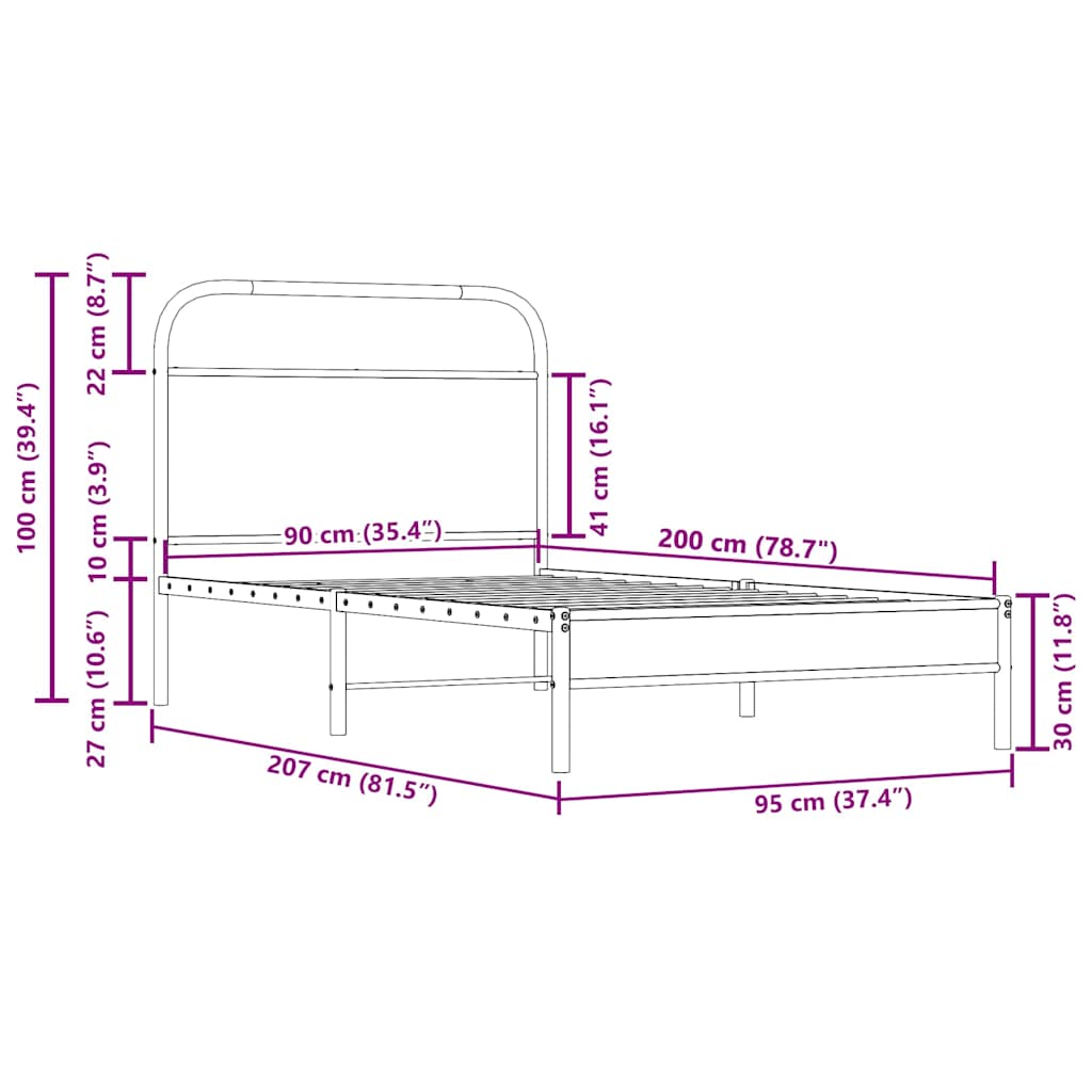 Cadre de lit sans matelas 90x200cm chêne fumé bois d'ingénierie - XIOS