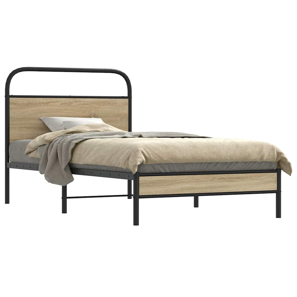 Cadre de lit sans matelas 90x200cm chêne fumé bois d'ingénierie - XIOS