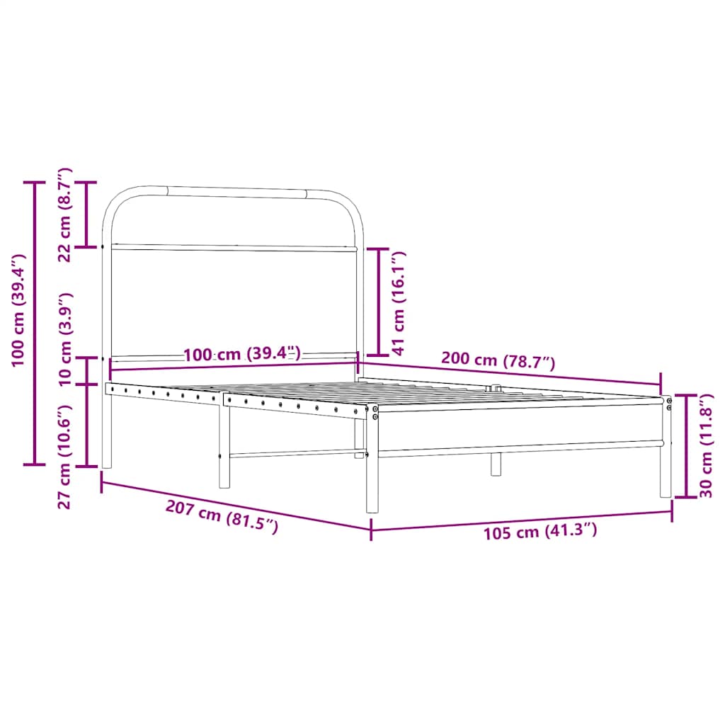 Cadre de lit sans matelas 100x200 cm chêne fumé bois ingénierie - XIOS