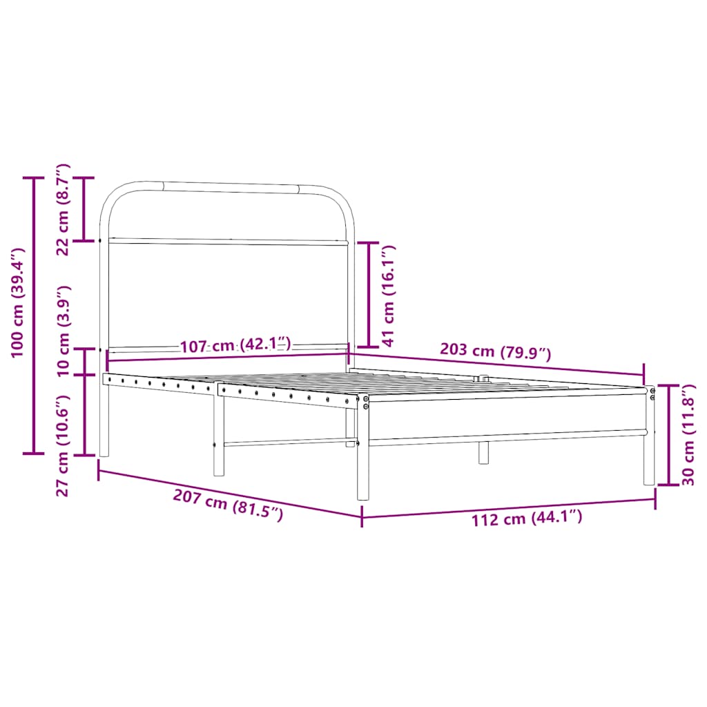 Cadre de lit sans matelas 107x203 cm chêne fumé bois ingénierie - XIOS