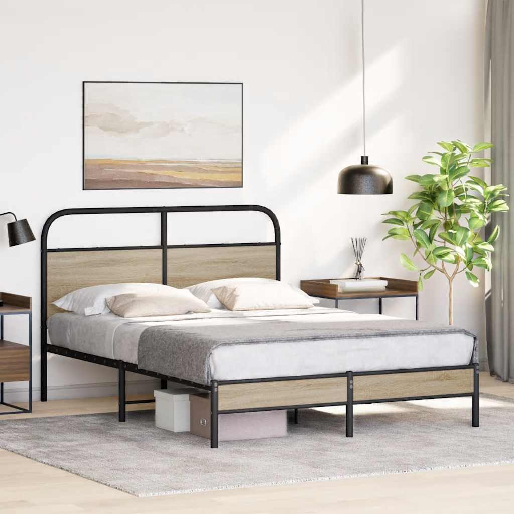 Cadre de lit sans matelas 135x190 cm chêne fumé bois ingénierie - XIOS