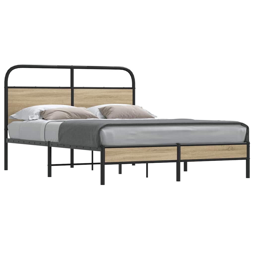 Cadre de lit sans matelas 135x190 cm chêne fumé bois ingénierie - XIOS