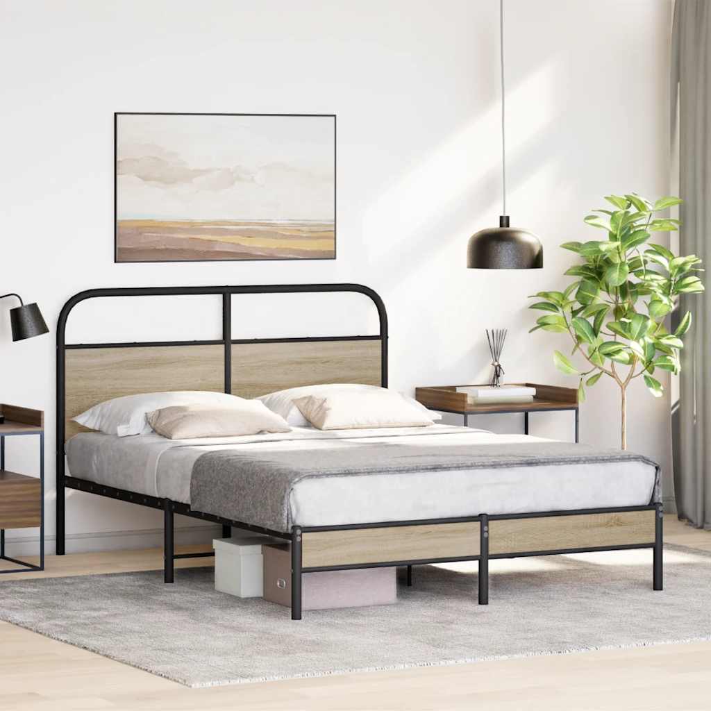 Cadre de lit sans matelas 140x190 cm chêne fumé bois ingénierie - XIOS
